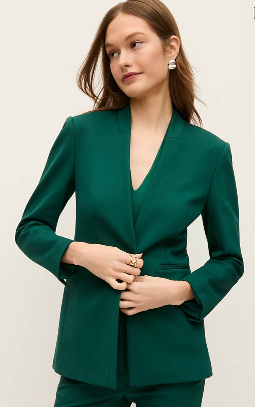 NWT ANN TAYLOR SHADE TREE GREEN COLLARLESS PONTE BLAZER JACKET SZ 12